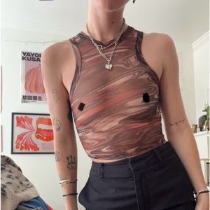 sheer / mesh brown marbled halter tank top